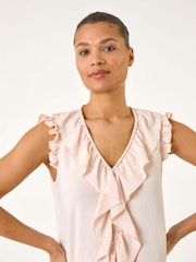 Roman Pink V-Neck Ruffle Front Vest Top - Image 4 of 5