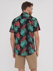Threadbare Black Tropical Print Short Sleeve 100% Cotton Shirt - Image 2 of 4