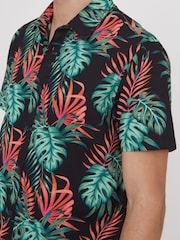 Threadbare Black Tropical Print Short Sleeve 100% Cotton Shirt - Image 4 of 4