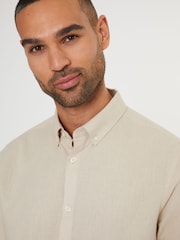 Threadbare Cream Linen Blend Long Sleeve Shirt - Image 4 of 4
