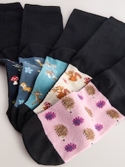Autumn Animals Footbed Ankle Socks 5 Pack - Image 7 of 8