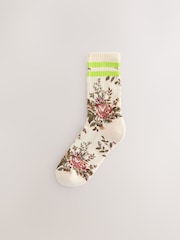 Tapestry Floral/Fluro Cushion Sole Ribbed Sport Ankle Socks With Arch Support 3 Pack - Image 2 of 6