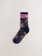 Tapestry Floral/Fluro Cushion Sole Ribbed Sport Ankle Socks With Arch Support 3 Pack - Image 3 of 6