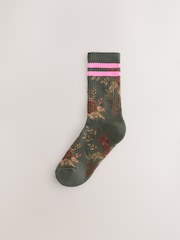 Tapestry Floral/Fluro Cushion Sole Ribbed Sport Ankle Socks With Arch Support 3 Pack - Image 4 of 6