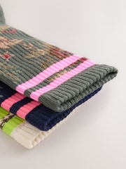 Tapestry Floral/Fluro Cushion Sole Ribbed Sport Ankle Socks With Arch Support 3 Pack - Image 6 of 6