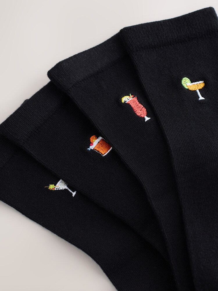 Cockails Embroidered Motif Ankle Socks 4 Pack - Image 7 of 7