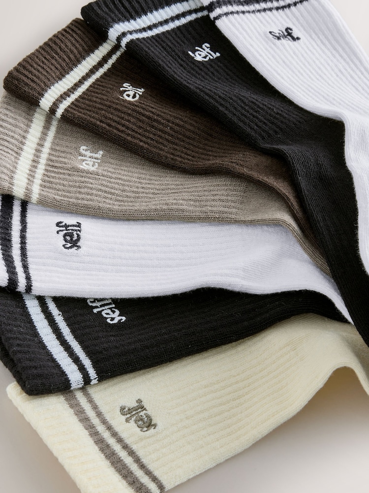 self. Neutral/Black Cushion Sole Lounge Ankle Socks 7 Pack - Image 2 of 10 self. Neutral/Black Cushion Sole Lounge Ankle Socks 7 Pack - Image 2 of 10