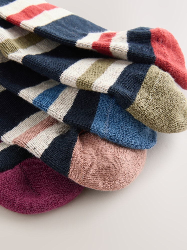 Blue/Ecru Striped Cushioned Sole Comfort Socks 5 Pack - Image 2 of 8