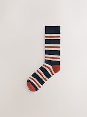 Blue/Ecru Striped Cushioned Sole Comfort Socks 5 Pack - Image 4 of 8