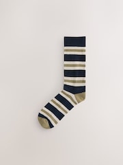 Blue/Ecru Striped Cushioned Sole Comfort Socks 5 Pack - Image 5 of 8