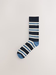 Blue/Ecru Striped Cushioned Sole Comfort Socks 5 Pack - Image 6 of 8