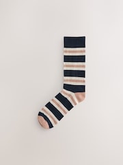 Blue/Ecru Striped Cushioned Sole Comfort Socks 5 Pack - Image 7 of 8