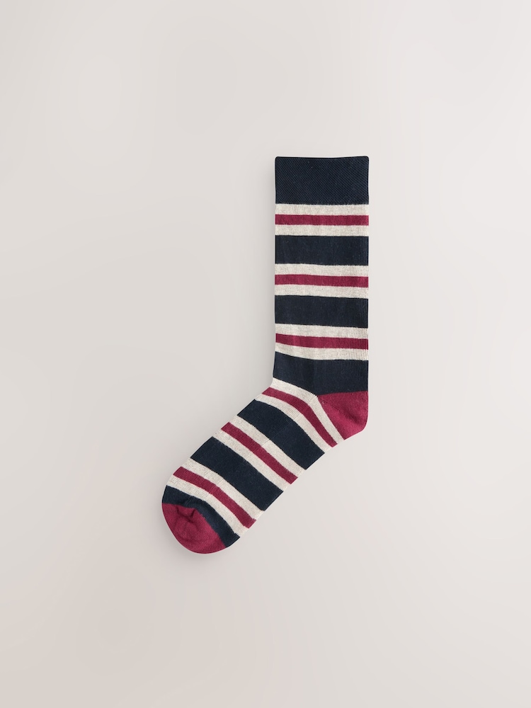 Blue/Ecru Striped Cushioned Sole Comfort Socks 5 Pack - Image 8 of 8