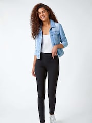 Roman Black Elastic Waist Stretch Denim Leggings - Image 2 of 5