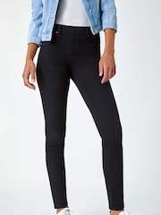 Roman Black Elastic Waist Stretch Denim Leggings - Image 4 of 5