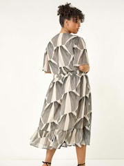 Roman Grey Curve Abstract Button Detail Midi Dress - Image 3 of 5