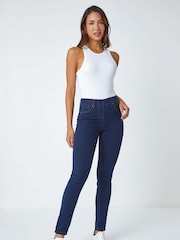 Roman Blue Elastic Waist Stretch Denim Leggings - Image 1 of 5