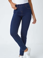 Roman Blue Elastic Waist Stretch Denim Leggings - Image 2 of 5