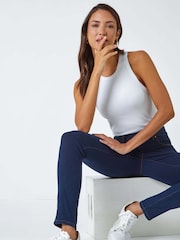 Roman Blue Elastic Waist Stretch Denim Leggings - Image 4 of 5