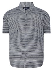 BadRhino Big & Tall Blue Jacquard Stripe Revere 100% Cotton Shirt - Image 1 of 2