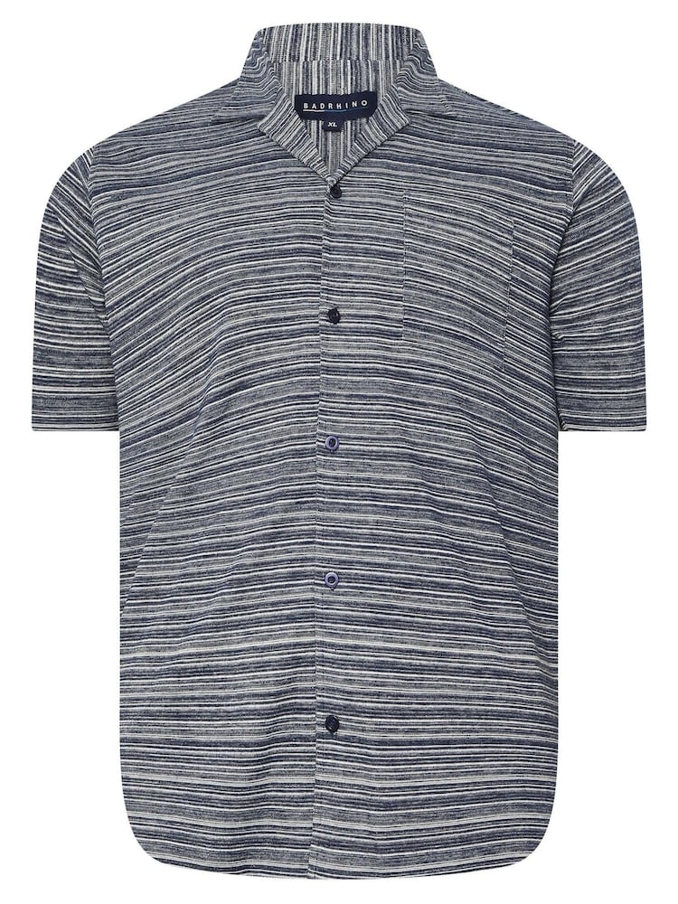 BadRhino Big & Tall Blue Jacquard Stripe Revere 100% Cotton Shirt - Image 1 of 2