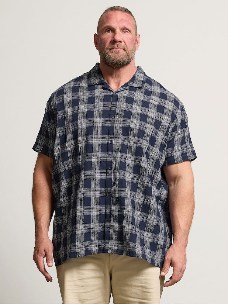 BadRhino Big & Tall Blue Seersucker Check 100% Cotton Shirt - Image 8 of 8 BadRhino Big & Tall Blue Seersucker Check 100% Cotton Shirt - Image 8 of 8