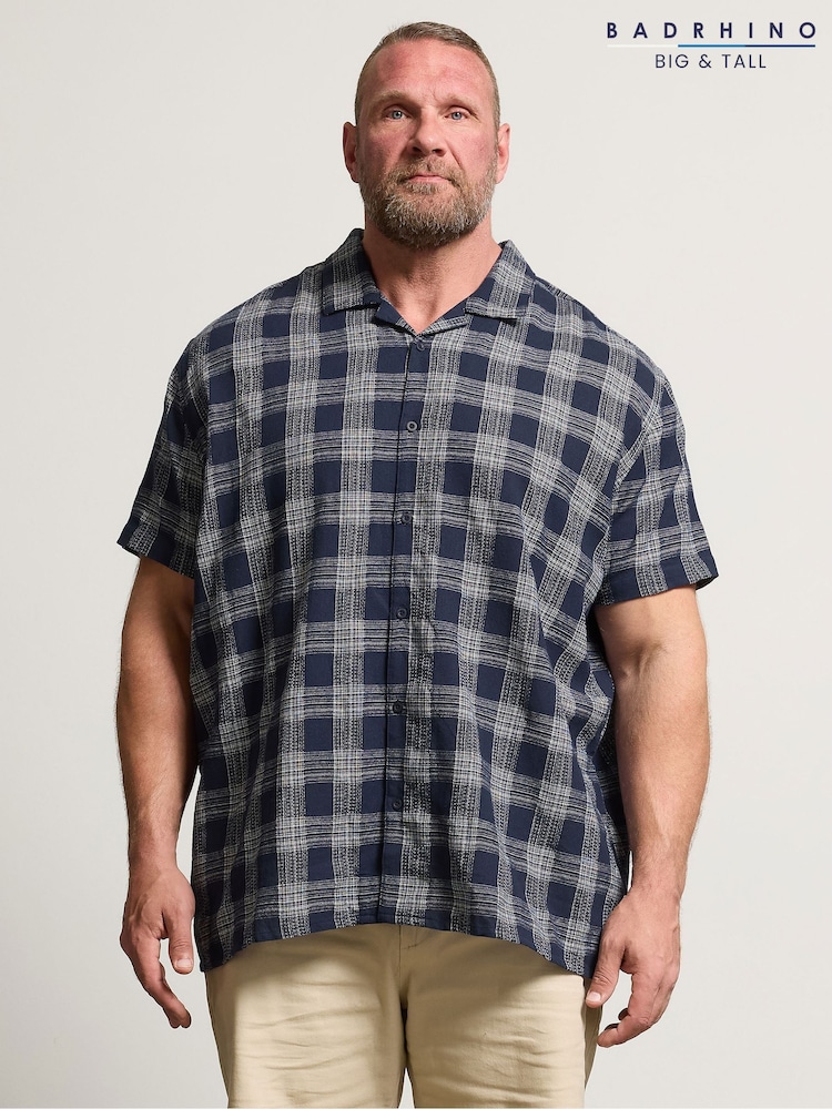 BadRhino Big & Tall Blue Seersucker Check 100% Cotton Shirt - Image 1 of 8 BadRhino Big & Tall Blue Seersucker Check 100% Cotton Shirt - Image 1 of 8