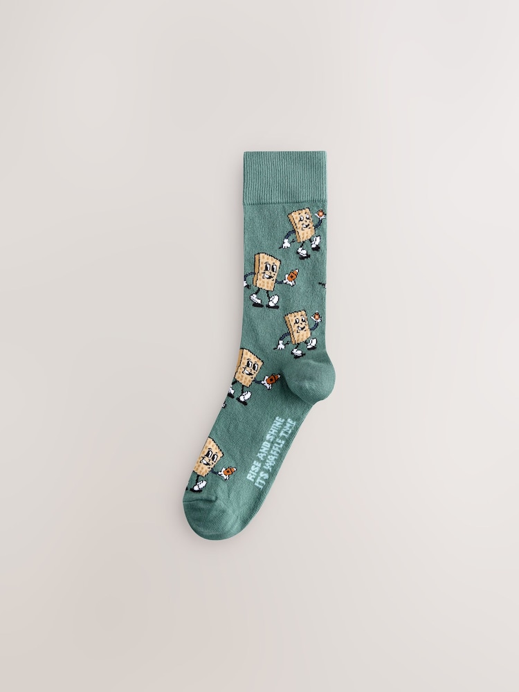 Blue/Green/Red Breakfast Conversational Pattern Socks 5 Pack - Image 2 of 8