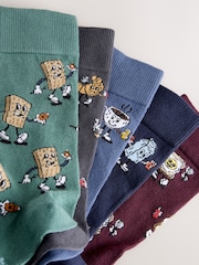 Blue/Green/Red Breakfast Conversational Pattern Socks 5 Pack - Image 7 of 8