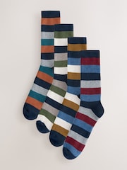 Blue/Green/Orange Rugby Stripe Heavyweight Socks 4 Pack - Image 1 of 7