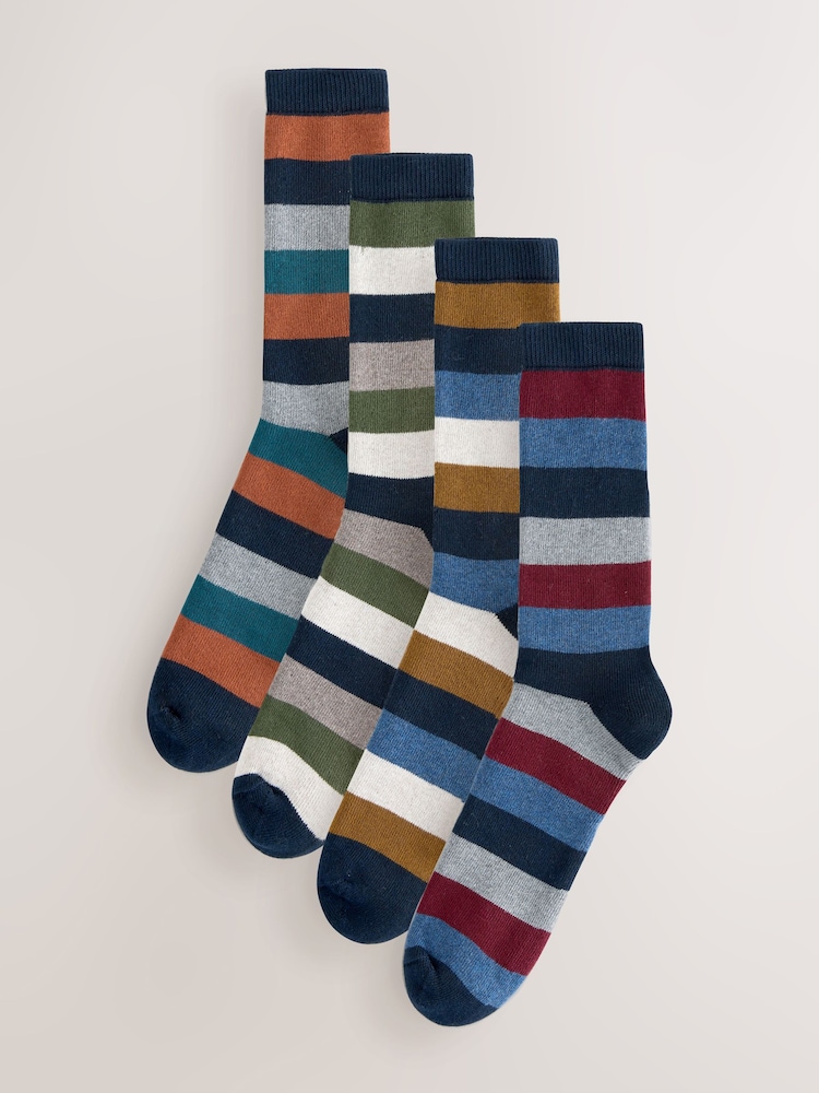 Blue/Green/Orange Rugby Stripe Heavyweight Socks 4 Pack - Image 1 of 7