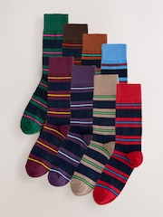 Blue/Red/Brown Striped Pattern Socks 8 Pack - Image 1 of 11