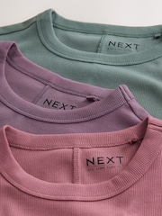 Purple/Teal/Pink Long Sleeve Ribbed Crew Neck T-Shirts 3 Pack - Image 6 of 6