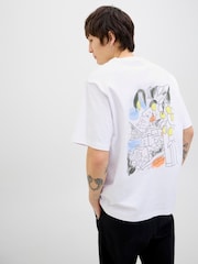 JACK & JONES White Back Print Hand Drawn Graphic 100% Cotton T-Shirt - Image 1 of 7