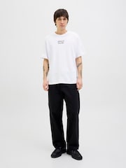 JACK & JONES White Back Print Hand Drawn Graphic 100% Cotton T-Shirt - Image 4 of 7