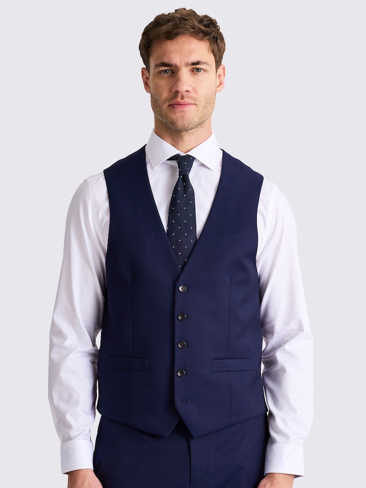MOSS Blue Tailored Fit Stretch Waistcoat - Image 1 of 3