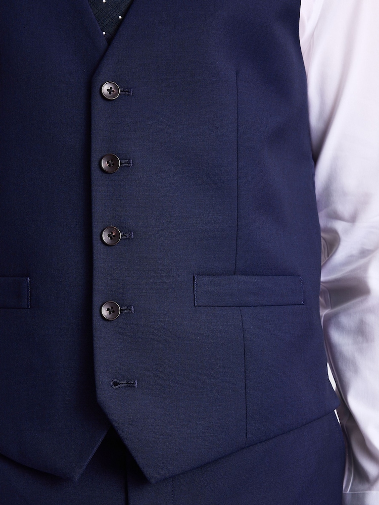 MOSS Blue Tailored Fit Stretch Waistcoat - Image 3 of 3