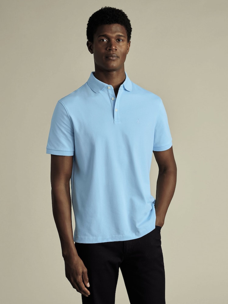 Charles Tyrwhitt Blue Short Sleeve Stretch Pique Polo Shirt - Image 1 of 5 Charles Tyrwhitt Blue Short Sleeve Stretch Pique Polo Shirt - Image 1 of 5