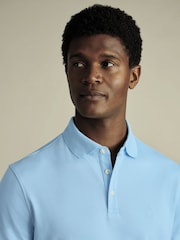 Charles Tyrwhitt Blue Short Sleeve Stretch Pique Polo Shirt - Image 2 of 5