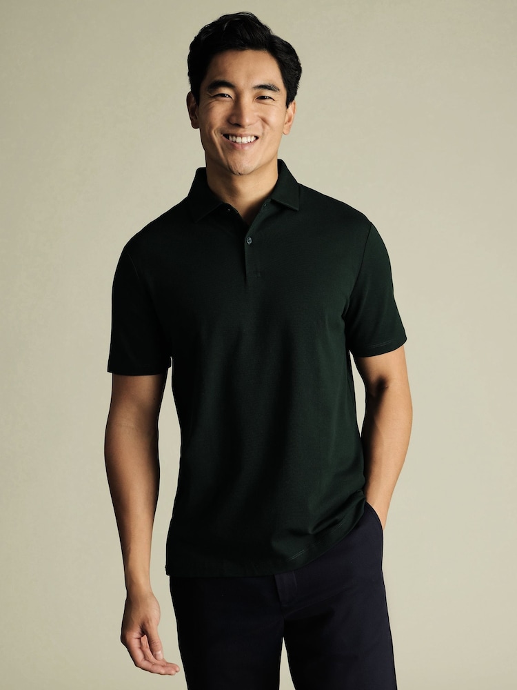 Charles Tyrwhitt Green Short Sleeve Smart Pique Polo Shirt - Image 1 of 5