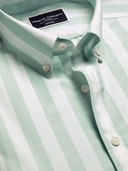 Charles Tyrwhitt Green Slim Fit Wide Stripe Non-iron Stretch Poplin Slub 100% Cotton Shirt - Image 4 of 5