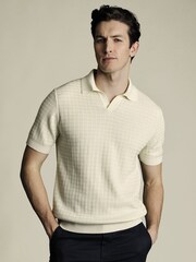 Charles Tyrwhitt Natural Zig Zag Short Sleeve 100% Cotton Trophy Neck Polo shirt - Image 1 of 5