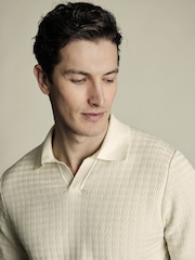 Charles Tyrwhitt Natural Zig Zag Short Sleeve 100% Cotton Trophy Neck Polo shirt - Image 2 of 5
