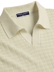Charles Tyrwhitt Natural Zig Zag Short Sleeve 100% Cotton Trophy Neck Polo shirt - Image 3 of 5