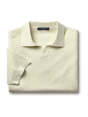 Charles Tyrwhitt Natural Zig Zag Short Sleeve 100% Cotton Trophy Neck Polo shirt - Image 4 of 5