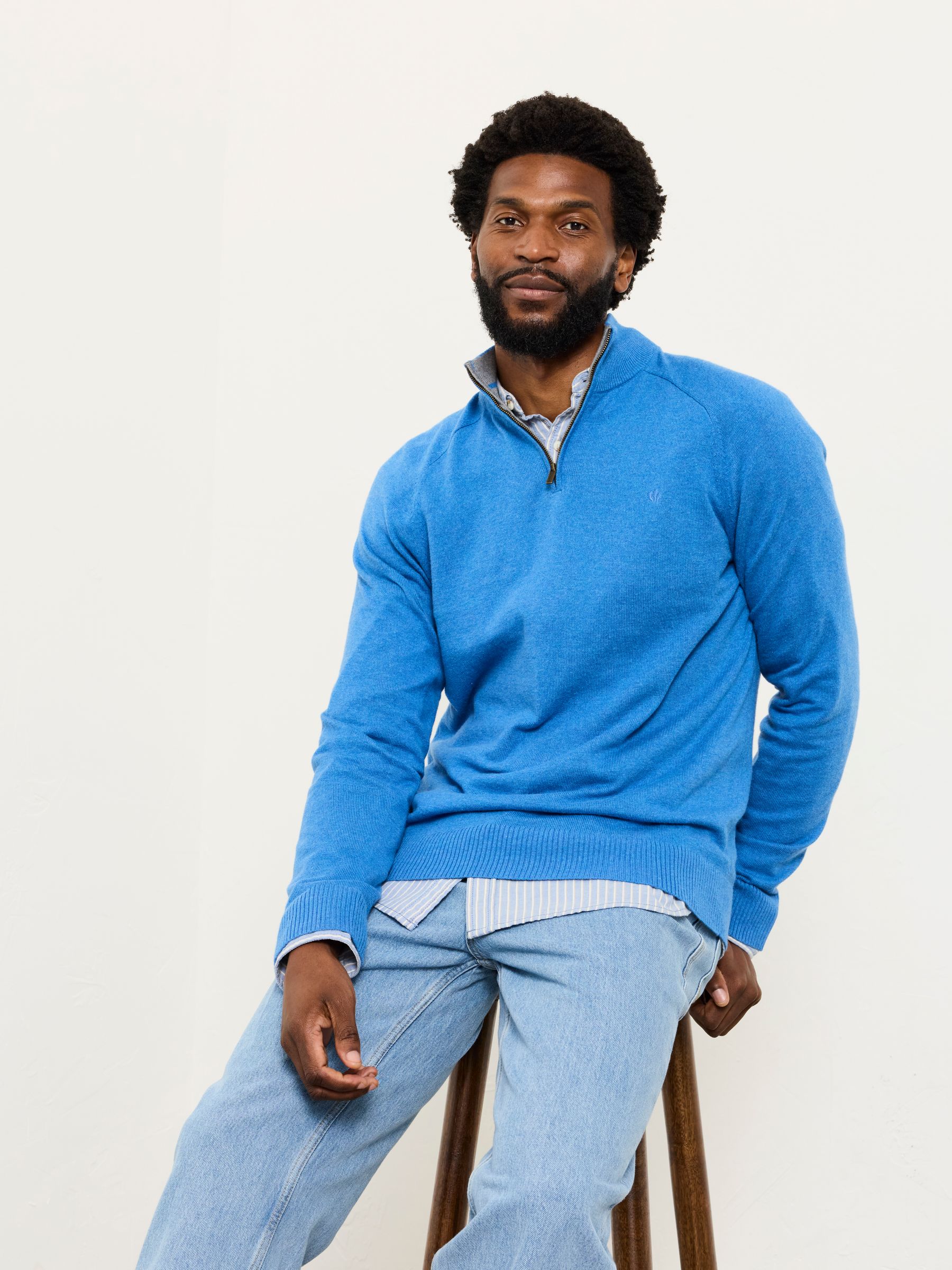 Fat Face Men - Jumper - Cotton/Cashmere Blend - Zip Collar - Cobalt Blue