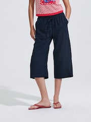 Navy Tie Waist Linen Blend Culottes - Image 2 of 7