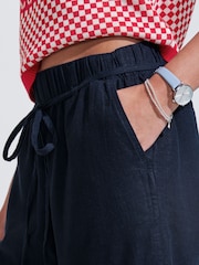 Navy Tie Waist Linen Blend Culottes - Image 4 of 7
