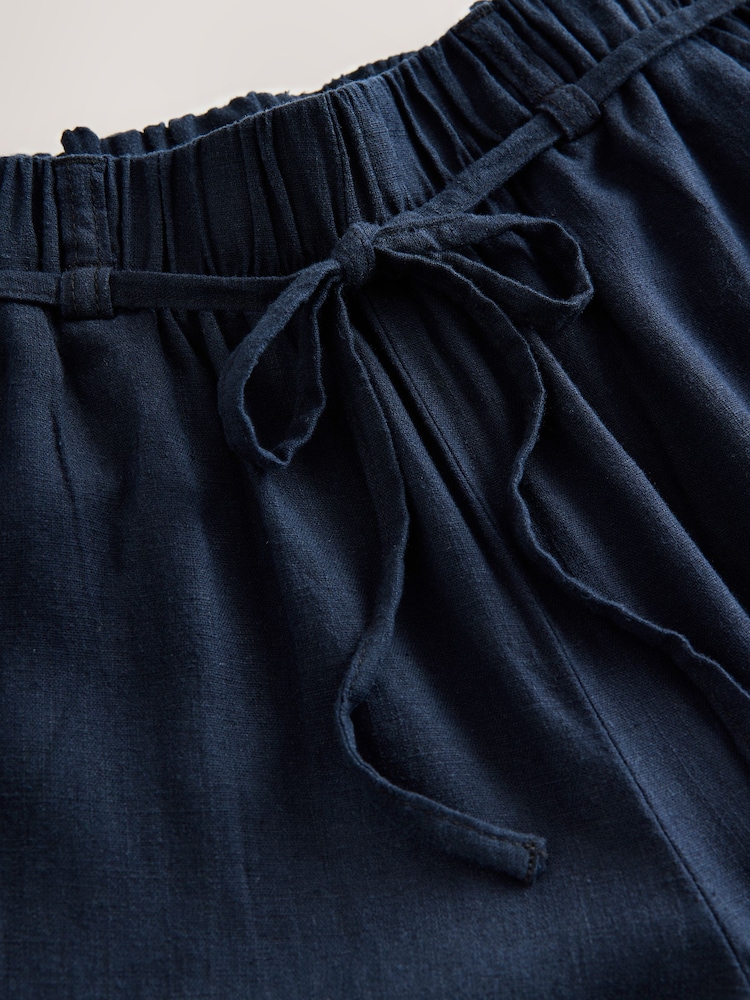 Navy Tie Waist Linen Blend Culottes - Image 7 of 7