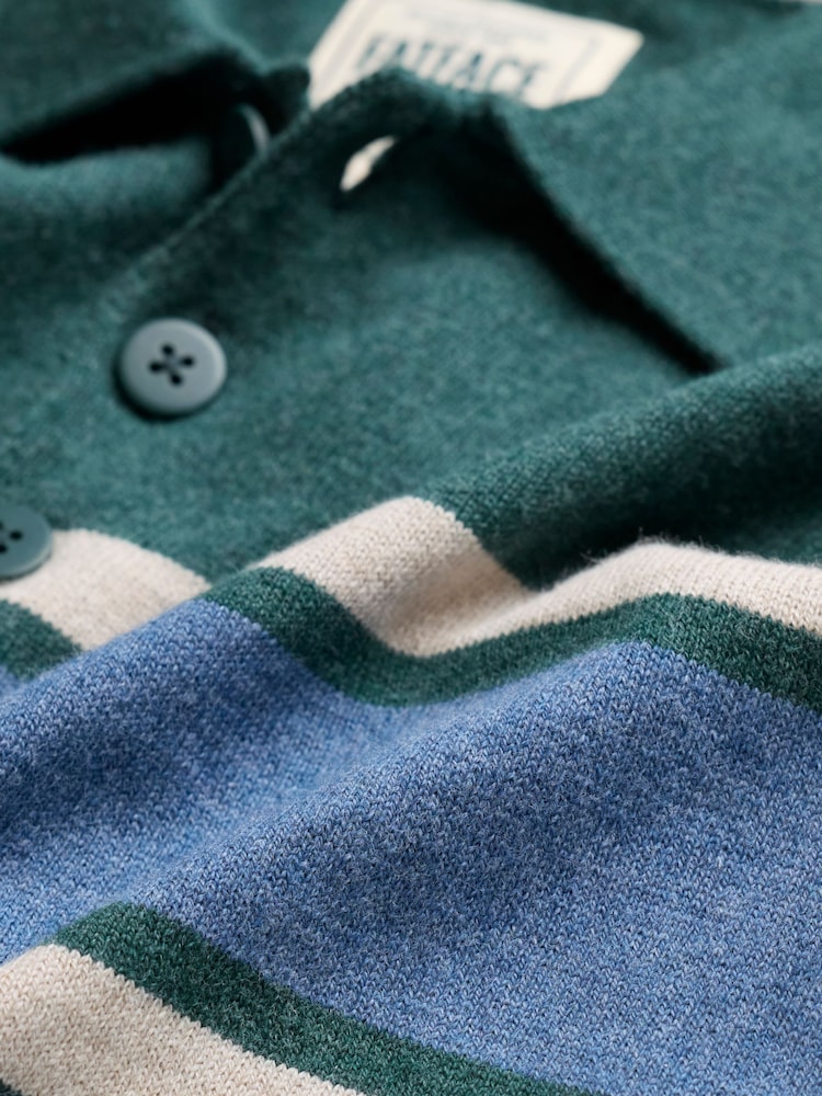 FatFace Rye Emerald Green Chest Stripe Knitted Polo - Image 5 of 5